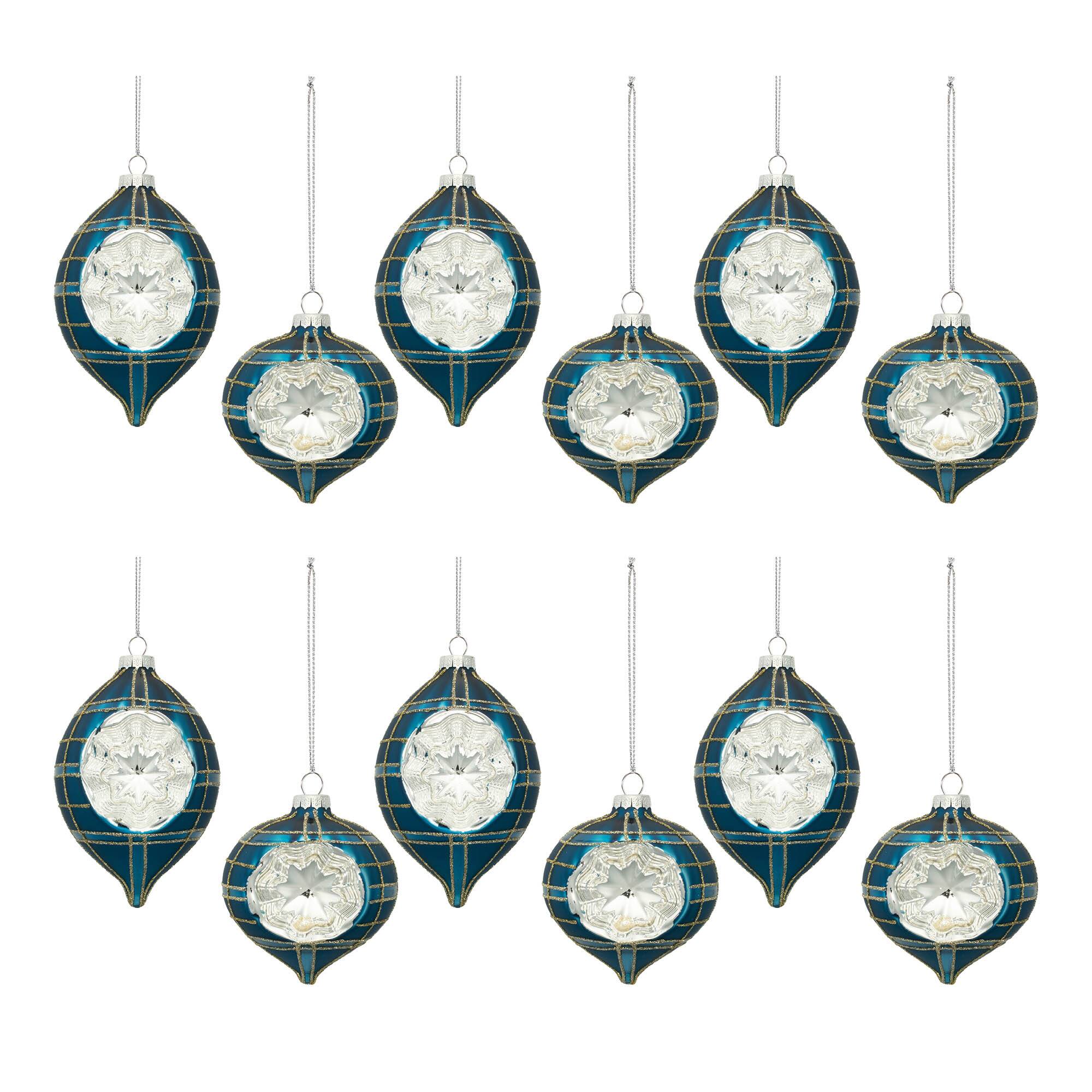 3.25" Plaid Glass Reflector Ornaments, 12ct.